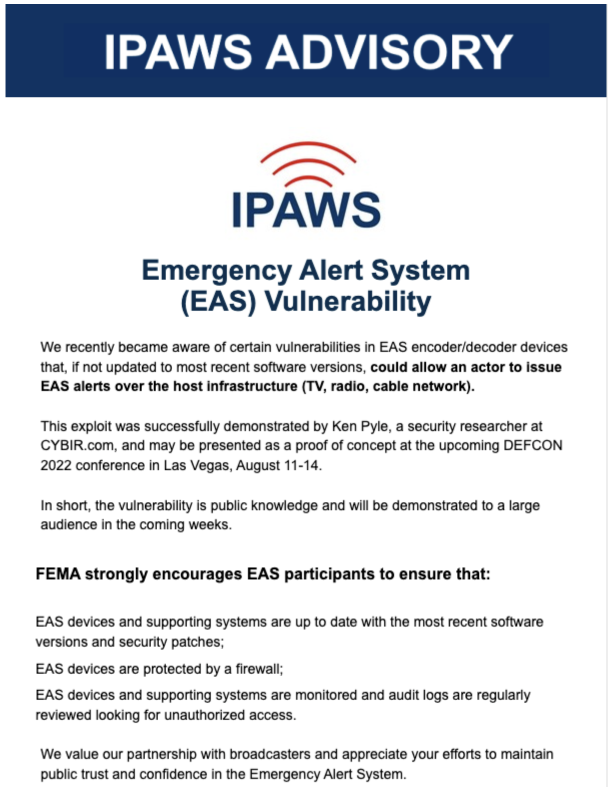 Wykryto podatności w rządowym systemie alarmowania USA