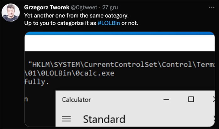 przykład użycia narzędzia „query.exe” jako LOLBina 