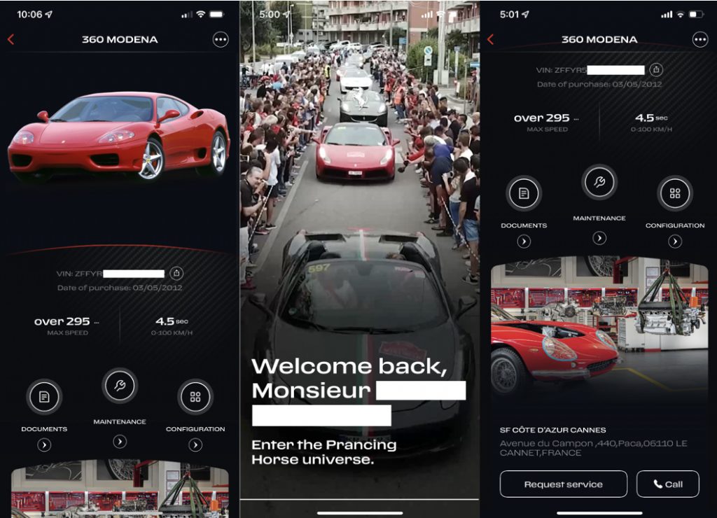 Ekran dostępu do aplikacji Ferrari