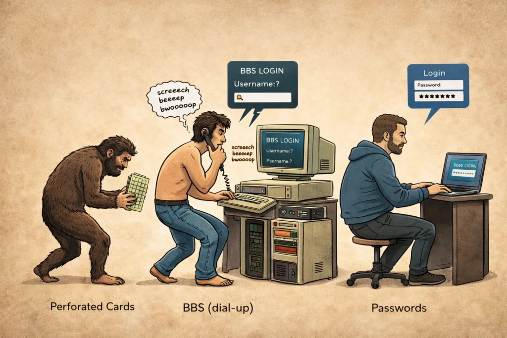 Od kart perforowanych do hasła. Historia logowania
