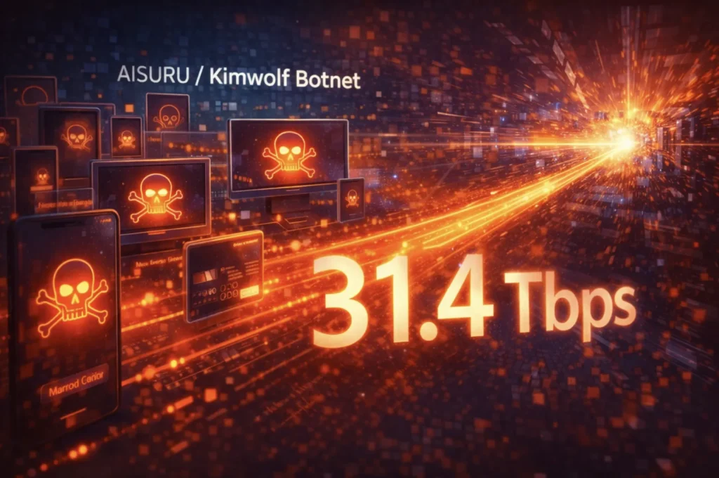 Botnet AISURU/Kimwolf przeprowadza rekordowy atak DDoS o wielkości 31,4 Tbps